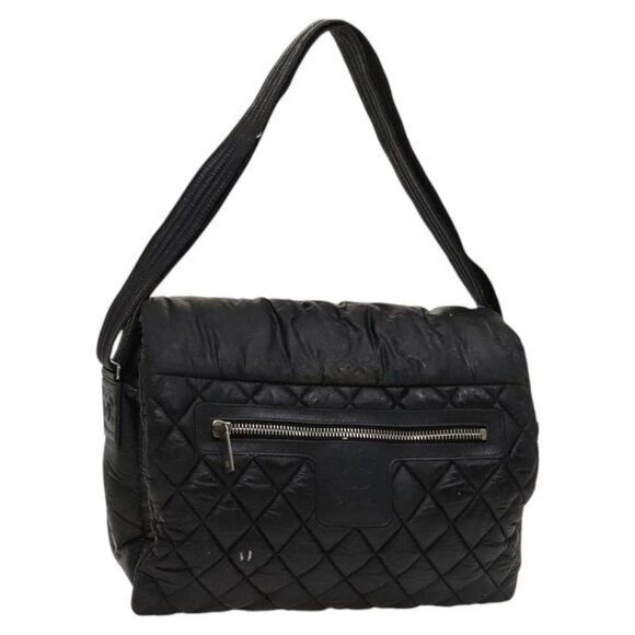 CHANEL Matelasse COCO Mark Shoulder Bag Nylon Black Silver CC Auth PP446 - Picture 1 of 16